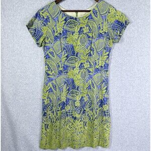 Rabbit Designs Dress Womens Sz 10 Blue Green Floral Print Round Neck Sleeveless